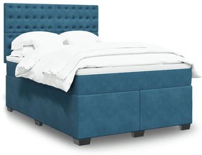 Cama boxspring com colchão 140x190 cm veludo azul