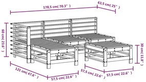 5 pcs conjunto lounge de jardim madeira de pinho maciça