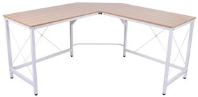 HOMCOM Secretária em Forma de L Secretária para Escritório com Estrutura de Metal Secretária de Canto 150x150x76 cm Branco e Madeira