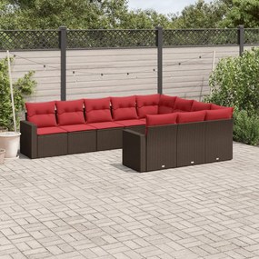 10 pcs conj. sofás jardim com almofadões vime PE castanho