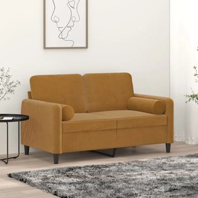 vidaXL Sofá 2 lugares c/ almofadas/almofadões 120 cm veludo castanho