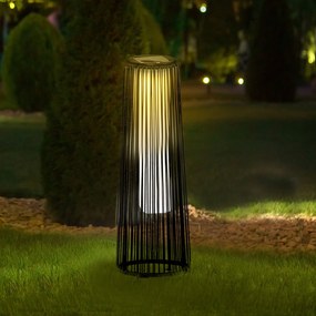 Candeeiro Solar de Vime de Energia Solar com LED 1,5 W Interruptor de Controle Automático de Luz Ø21,5x61cm Preto