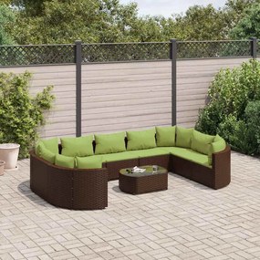 10 pcs conj. sofás jardim com almofadões vime PE castanho