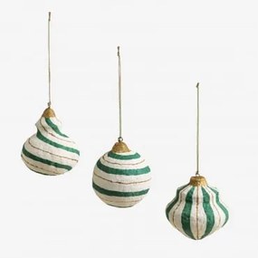 Conjunto De 3 Enfeites Artesanais De Natal Em Papel Machê Mogens Verde Amazonas - Sklum