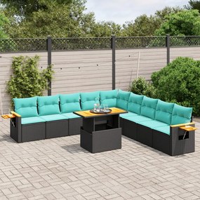 vidaXL 11 pcs conjunto sofás de jardim c/ almofadões vime PE preto