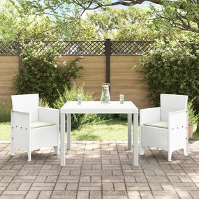vidaXL Conjunto de Jantar de 3 Peças com Almofadas Branco Polirattan