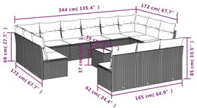 14 pcs conjunto de sofás p/ jardim com almofadões vime PE bege