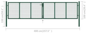 Portão de jardim em rede 390x100 cm aço verde