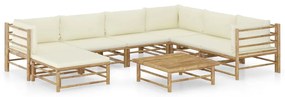 8 pcs conj. lounge p/ jardim em bambu c/ almofadões branco nata