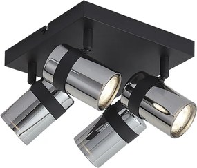 Foco de teto preto com vidro fumê 4 luzes giratório e inclinável - Gianni