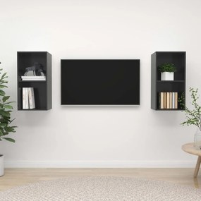 Armários de parede p/ TV 2pcs derivados madeira cinza brilhante