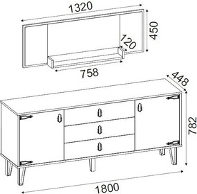 Aparador Costa Caraíba com Espelho – 180 x 78 x 45 cm | Elegância e Fu