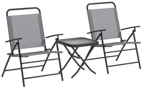 Outsunny Conjunto de Mesa e Cadeiras de 3 Peças Móveis de Jardim Dobráveis com Encosto Ajustável e Bancada de Vidro Cinza | Aosom Portugal