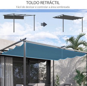 Pérgola de Parede de Jardim 3,9x2,9 m Pérgola com Teto Retrátil Tecido