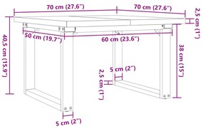 Mesa de centro estrutura em O 70x70x40,5 cm pinho/aço