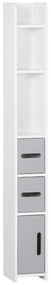 kleankin Coluna Casa de Banho com 3 Portas e 3 Prateleiras Abertas Coluna Auxiliar para Sala de Estar Casa de Banho Dormitório Estilo Moderno 15x17x120cm Branco e Cinza