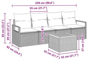 Conjunto de Sofá de Jardim de 5 Peças com Almofadas Bege de Rattan Pol