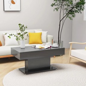 vidaXL Mesa de centro 96x50x45 cm contraplacado cinzento brilhante