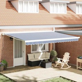 vidaXL Toldo Retrátil Manual Azul e branco 450 × 300 cm Tecido, Metal