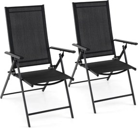 Conjunto de 2 cadeiras dobráveis de jardim (MESA NÃO INCLUIDA) com encosto ajustável em 5 posições, respirável, estrutura metálica, para pátio ou pisc