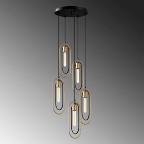 Candeeiro Suspenso Cerco – Preto e Dourado – 48 x 48 cm