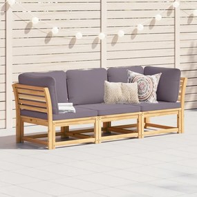 3 pcs conjunto lounge de jardim c/ almofadões acácia maciça