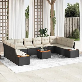 vidaXL Conjunto de Sofás de Jardim de 11 Peças com Almofadas Preto Rattan Acácia