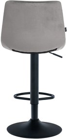 Banco de bar Jerry em veludo com estrutura preta 87-108,5 x 43 x 46,5 cm Cinzento