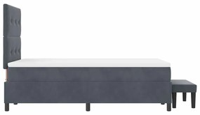 Cama Box Spring com Colchão e Banco Cinza Escuro 120x200 cm Veludo