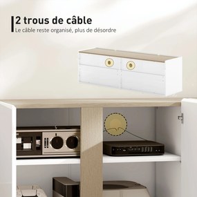 Móvel para televisão com 4 portas com fecho amortecido, prateleira ajustável e passagem para cabos, 135 x 38 x 45 cm, branco