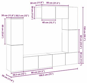 Conjunto de Estante para TV de 7 Peças, Montada na Parede, Madeira Ant