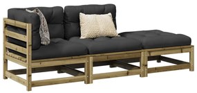 vidaXL 3 pcs conjunto sofás de jardim c/ almofadões pinho impregnado