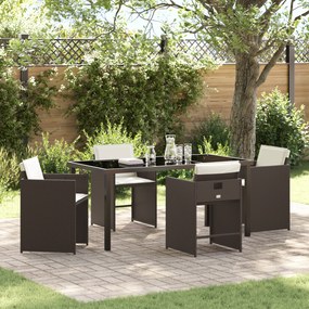 vidaXL Conjunto de Jantar de Jardim 5 Peças com Almofadas Castanho Vime Poliéster