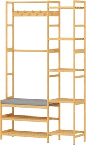 Bengaleiro de Entrada 5 em 1, 104 x 33 x 175 cm, 10 Ganchos, Cor Natural