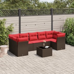 vidaXL 8 pcs conjunto sofás de jardim c/ almofadões vime PE castanho