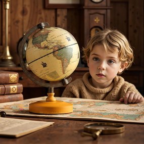 Mini Globo terrestre antigo com 14 cm de diâmetro  terrestre giratório com base de madeira para aprender geografia Bronze