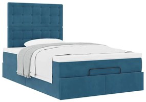 Estrutura de cama otomana com colchões azul escuro Veludo
