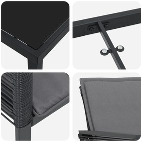 Conjunto de Jantar de Jardim 9 Peças com Almofadas Preto Vime PE