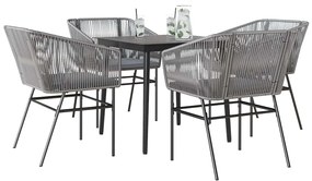 Conjunto jantar jardim 5 peças almofadas vidro vime cinzento PE