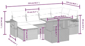 7 pcs conjunto de sofás p/ jardim com almofadões vime PE bege