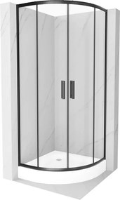 Mexen Rio cabine de duche semicircular 70 x 70 cm, transparente, preta + base de duche, branco - 863-070-070-70-00-4710