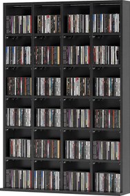 Móvel multimédia com capacidade para 456 CDs/336 DVDs - estante de madeira com prateleiras ajustáveis, 89 x 130,5 cm, preto