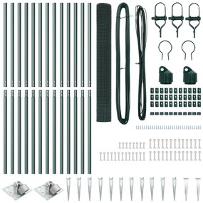 Conjunto de Poste de Cerca Conjunto de 2 Verde Metal 25 x 1 m