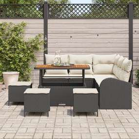 Conjunto de Sofás para Jardim 9 Peças com Almofadas Preto Vime Sintéti