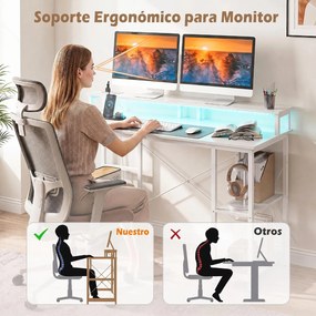 Secretária Gaming para Computador, 120 x 50 x 87 cm, Estação de Carregamento Integrada, Branco