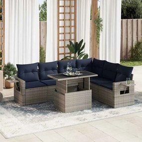 7 pcs conjunto sofás jardim c/ almofadões vime PE/acácia preto