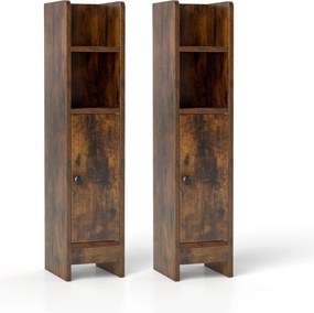 Conjunto de 2 armários de casa de banho 20 cm x 18 cm x 80 cm com porta e estantes ajustáveis, suporte para papel higiénico e organizador para casa de