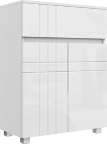 Kleankin Armário de Armazenamento para Banheiro em Pé Armário com 2 Portas 1 Gaveta Prateleira Ajustável Branco Laqueado | Aosom Portugal