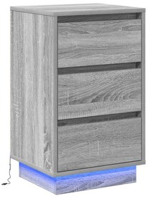 Armário de cabeceira com LED Cinza Sonoma 39x34.5x65 cm Madeira engen
