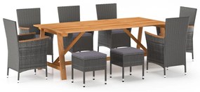 vidaXL 9 pcs conjunto de jantar para jardim cinzento